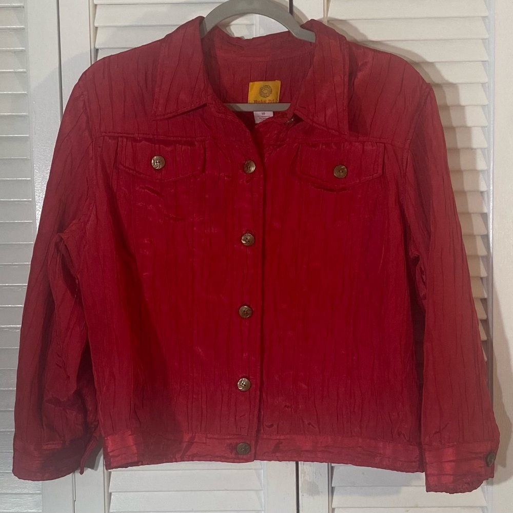 Ruby Rd Jacket Size 10 Red Textured Chest Pockets - image 1